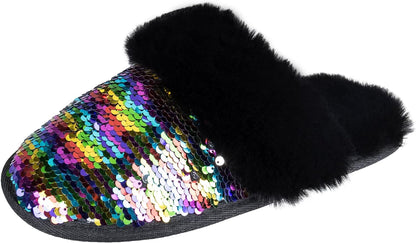 Women's Faux Fur Memory Foam House Slippers with Anti-Skid Sole
