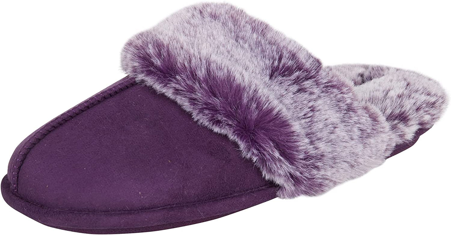 Women's Faux Fur Memory Foam House Slippers with Anti-Skid Sole