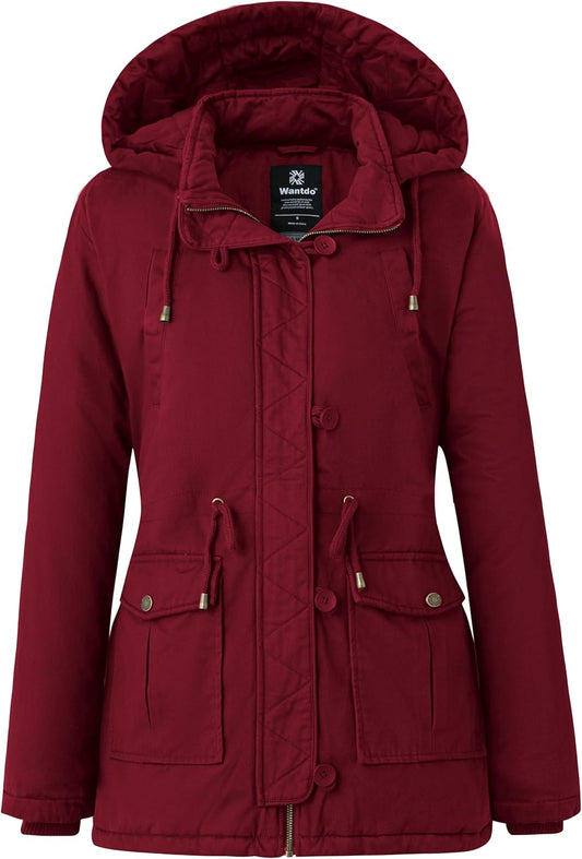 Women's Winter Thick Puffer Coat with Fleece Lining and Fur Hood