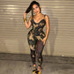 Camouflage Printed Back Lace Up Short Sling Vest Two-piece Set