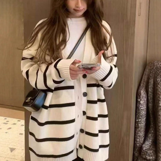 Striped Knitted Cardigan Women&