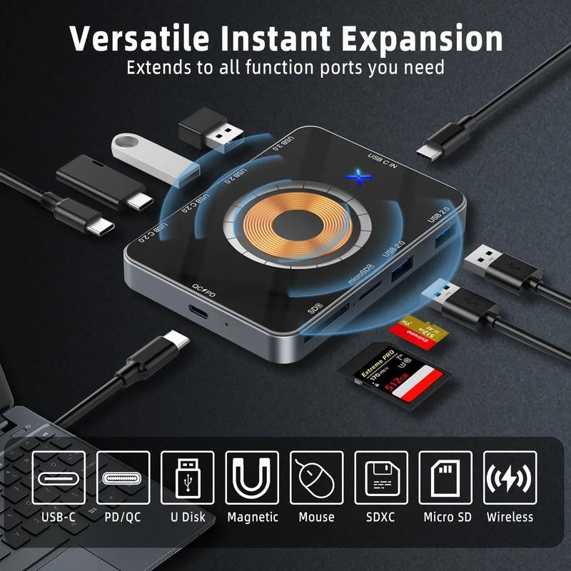 Laptop USB C Docking Station, Magnetic Wirless Charger with USB C to HDMI Adapte