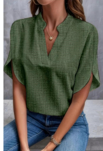 Summer Short-sleeved Chiffon Shirt New V-neck Shirt Women&