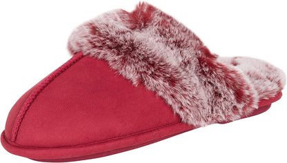 Women's Faux Fur Memory Foam House Slippers with Anti-Skid Sole