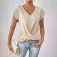 Fashion V-neck Short-sleeve T-shirt Summer Casual Irregular Knot Top For Women Clothing