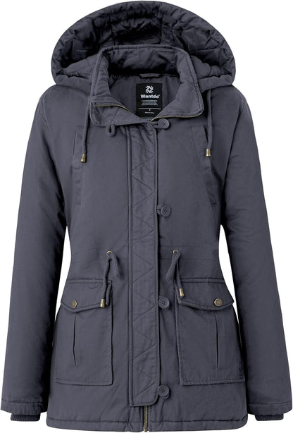 Women's Winter Thick Puffer Coat with Fleece Lining and Fur Hood