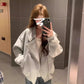 Korean Style Double Zipper Gray Coat Women&