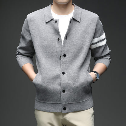 Knitted Cardigan Lapel Korean Slim Men&