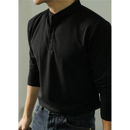 Long Sleeve Polo Shirt Simple Solid Color Fitness Men&