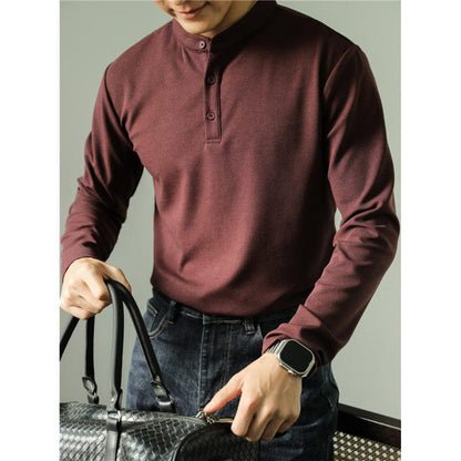 Long Sleeve Polo Shirt Simple Solid Color Fitness Men&