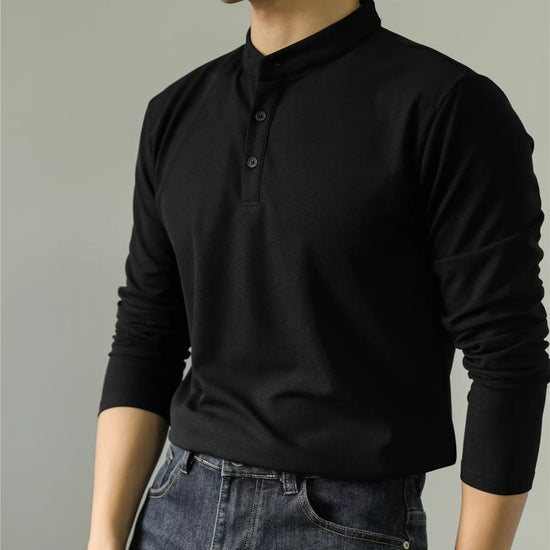 Long Sleeve Polo Shirt Simple Solid Color Fitness Men&