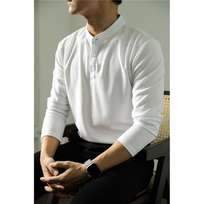 Long Sleeve Polo Shirt Simple Solid Color Fitness Men&
