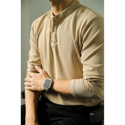 Long Sleeve Polo Shirt Simple Solid Color Fitness Men&