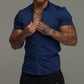 Short Sleeve Lapel Shirt Elastic Thin Solid Color