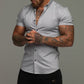 Short Sleeve Lapel Shirt Elastic Thin Solid Color