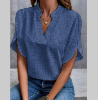 Summer Short-sleeved Chiffon Shirt New V-neck Shirt Women&