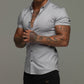 Short Sleeve Lapel Shirt Elastic Thin Solid Color