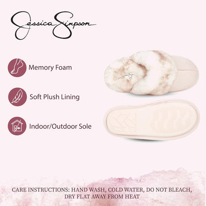 Women's Faux Fur Memory Foam House Slippers with Anti-Skid Sole