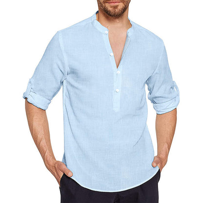Youth Shoulder Sleeve Cotton And Linen Regular Shirt