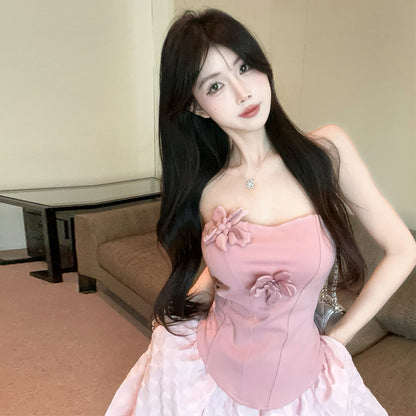 Tube Top High Waist A- Line Skirt Suit