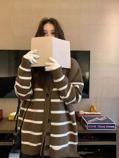 Striped Knitted Cardigan Women&