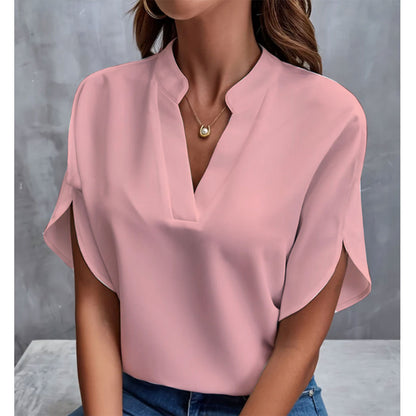 Summer Short-sleeved Chiffon Shirt New V-neck Shirt Women&