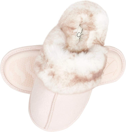 Women's Faux Fur Memory Foam House Slippers with Anti-Skid Sole