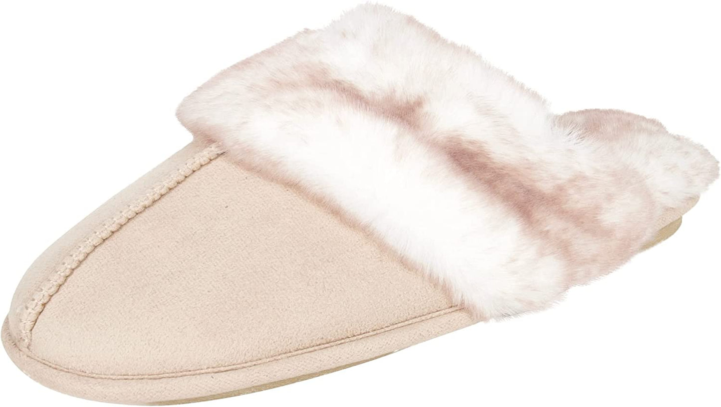 Women's Faux Fur Memory Foam House Slippers with Anti-Skid Sole