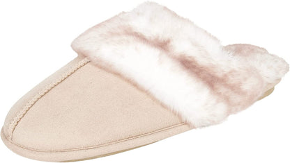 Women's Faux Fur Memory Foam House Slippers with Anti-Skid Sole