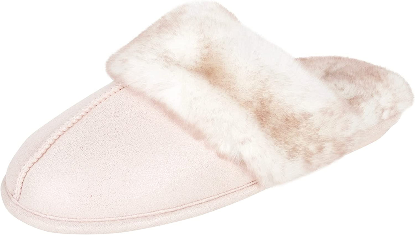 Women's Faux Fur Memory Foam House Slippers with Anti-Skid Sole