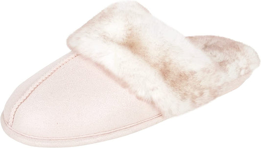 Women's Faux Fur Memory Foam House Slippers with Anti-Skid Sole