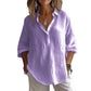 Fashion Long-sleeved Lapel Pullover Shirt Casual Loose Solid Color T-shirt Tops Women&